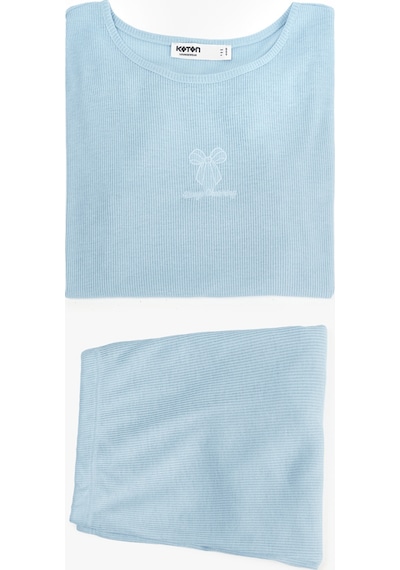 Koton Kaşkorse Fiyonk İşleme Detaylı Şortlu Pijama Takımı Mavi 6slk40092mk