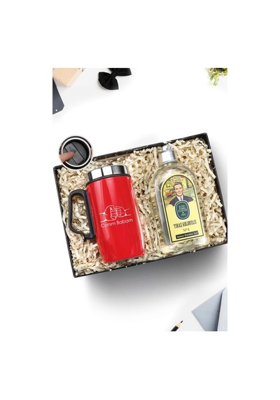 Trendmiya Babalar Gününe Özel Kulplu 280 Ml Çelik Termos &amp Tıraş Kolonyası Hediye Seti Diğer