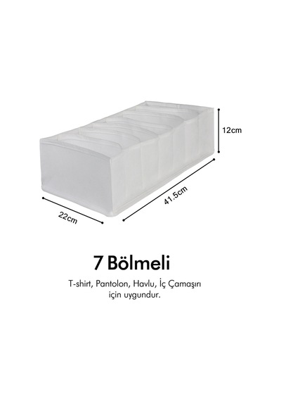 7 Bölmeli Beyaz Dolap Çekmece İçi Akordiyon Tipi Katlanır Çamaşır Düzenleyici Organizer Kumaş 35 X 5 Diğer