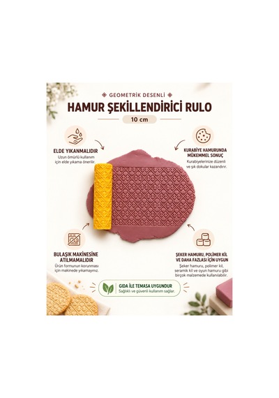 Geometrik Desen Doku Rulosu 10 Cm Kil, Seramik Ve Şeker Hamuru Merdanesi Çok Renkli
