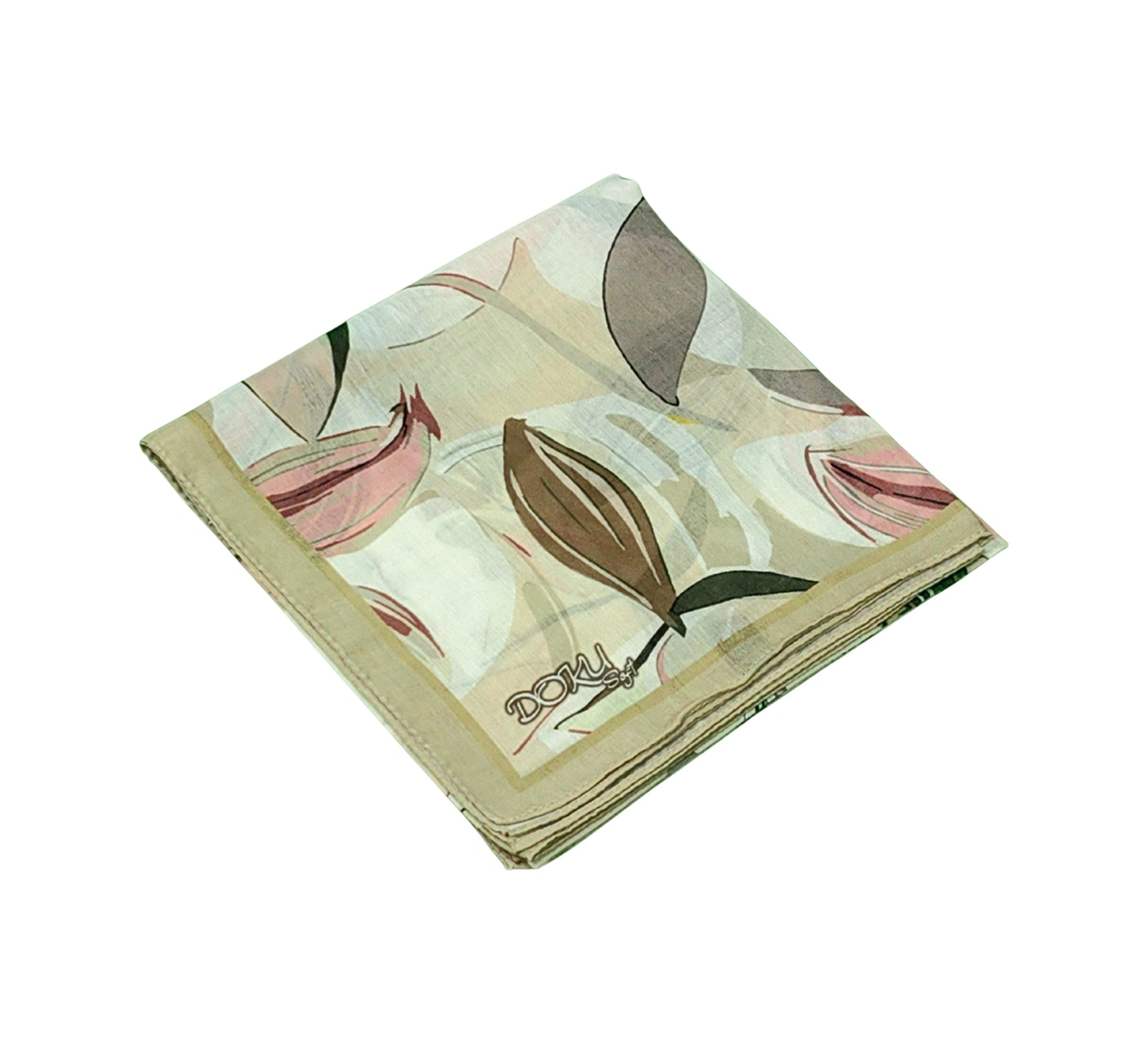 Mim Eşarp Ebruli Soft Pamuklu Çiçek Desenli Eşarp - 95x95 Cm Bej - Haki