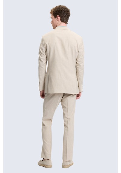Hatemoğlu Bej Slim Fit Mono Yaka Keten Casual Takım Elbise