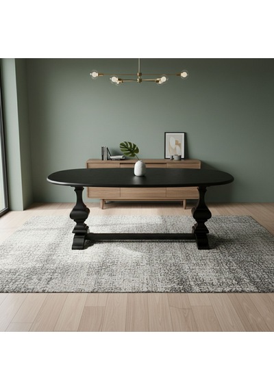 Orleans Fransız Still Oval Ahşap Yemek Masası 90x180 Siyah