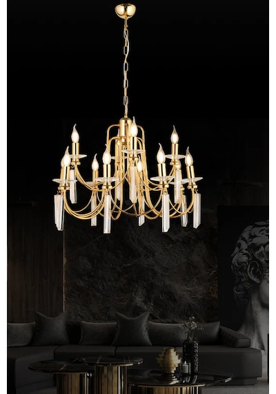 Kontes 12'li Salon Yemek Oturma Odası Avize 1013-u97-8s-ıw Gold