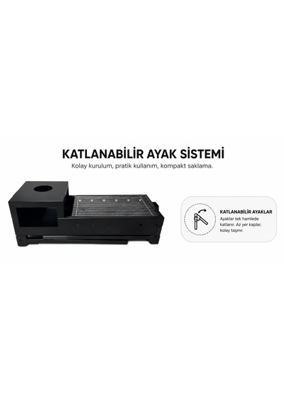Dtagas Bahçe, Kamp Ve Piknik İçin, Katlanabilir Ayaklı, Semaver Bölmeli, Çelik Gövdeli Profesyonel Mangal Siyah