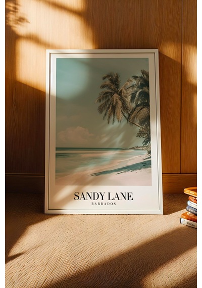 Sandy Lane Barbados Vintage Seyahat Posteri Çerçeveli Tablo - Premium Tropikal Sahil Elit Dekor Beyaz