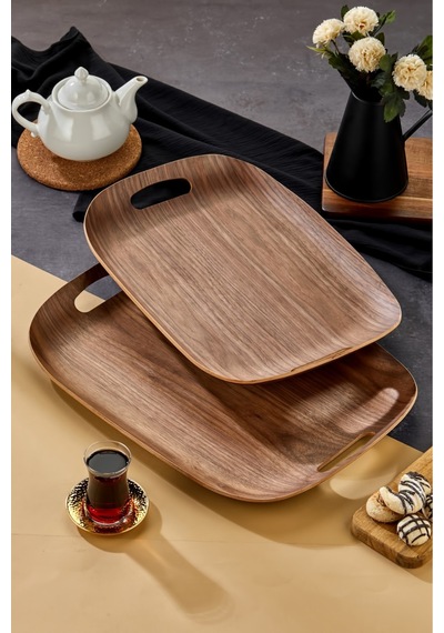 Cooker 2'li Lüks Ahşap Oval Sunum Tepsisi 50x37 Cm Ve 45x32 Cm Yk1470 Diğer