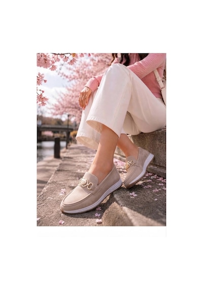 Mcaserıng Ultra Lüx Yazlık Full Ortopedik Tabanlı Kalpli Tokalı Günlük Kot Bej Kadın Babet Ayakkabısı Bej-klp-kot