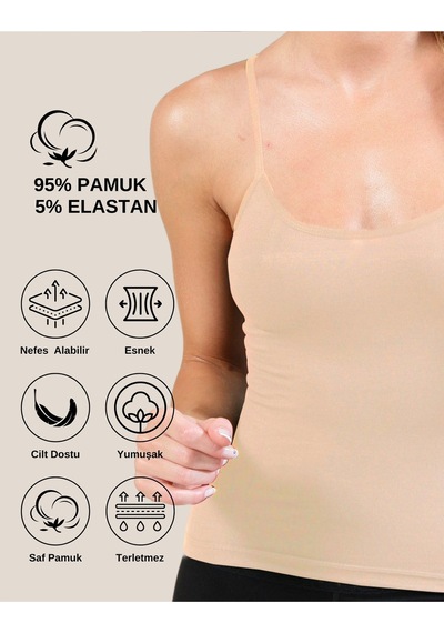 Alya Underwear Kadın Pamuklu Ip Askılı Oval Yaka Atlet 3'lü, 3 Adet Ten Ten T07