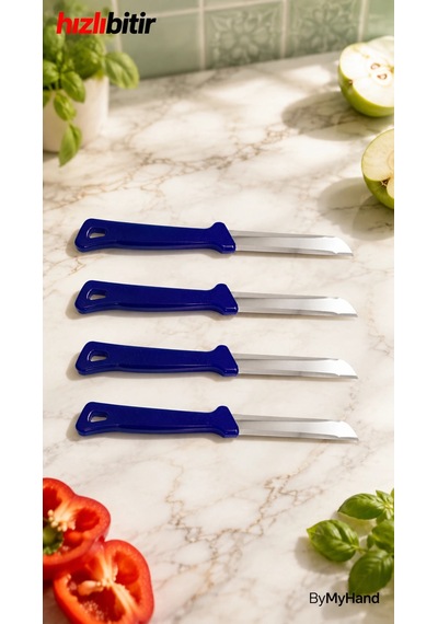 Bymyhand Solingen Paslanmaz Çelik Mavi Tırtıklı Meyve Ve Sebze Bıçağı 4'lü Set Metal