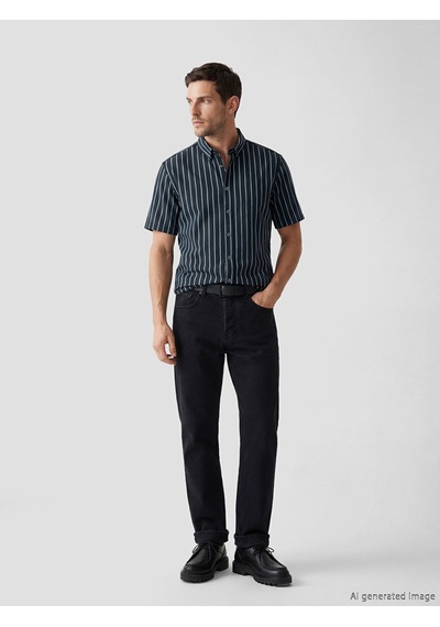 Lcwaıkıkı Classic Lacivert Regular Fit Çizgili Oxford Erkek Gömlek