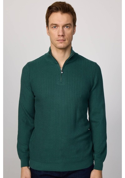Tudors Slim Fit Dar Kesim Dik Yaka Fermuarlı Desenli Yeşil Erkek Triko Kazak-28925 Yeşil Tudors Slim Fit Dar Kesim Dik Yaka Fermuarlı Desenli Yeşil Erkek Triko Kazak-28925 Yeşil