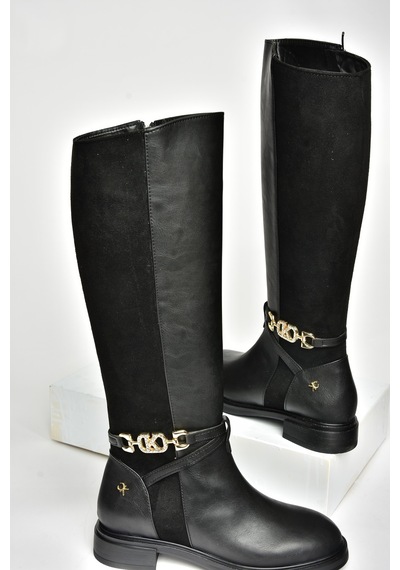 Fox Shoes T973000909 Siyah Alçak Tabanlı Kadın Çizme Siyah