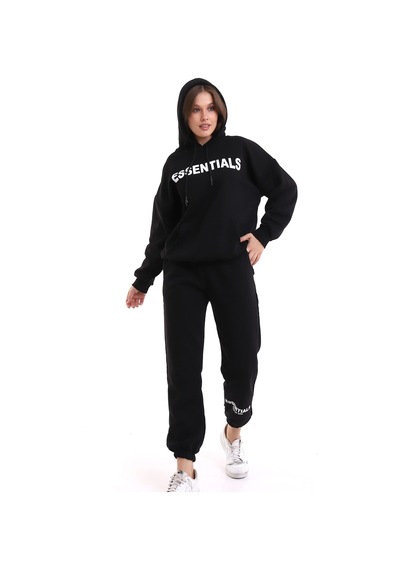 Winmoda34 Oversize Eşofman Takımı Boyfriend Baskılı Bol Kalıp Siyah