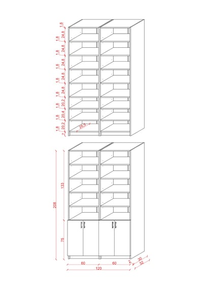 Asra Trend K-46 %100 MDF 120 cm 2 Modüllü Kapaklı Kitaplık Raflı Kütüphane Koyu Gri