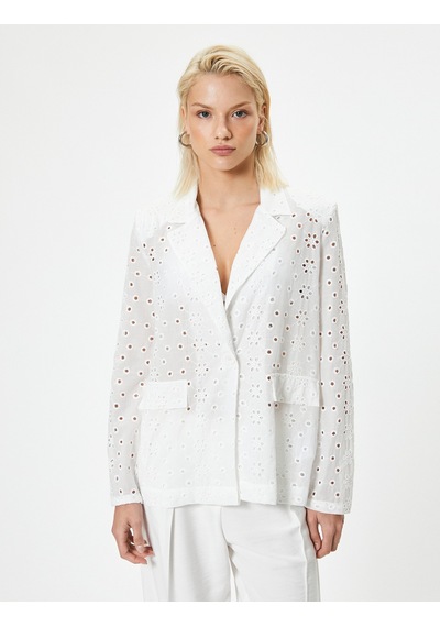 Koton Fisto Blazer Ceket Kapaklı Cep Detaylı Düğmeli Beyaz 4sak50128pw Beyaz