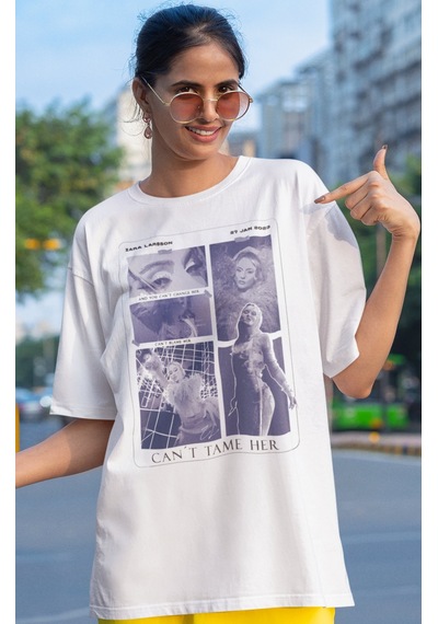 Sevbano Zarıa Larsson Şarkıcı Baskılı Unisex Oversize Tişört Beyaz