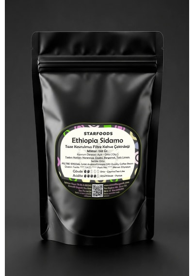 Ethiopia Sidamo Gr2 Taze Kavrulmuş Nitelikli Çekirdek Kahve 150 Gr. Etiyopya %100 Arabica Yöresel Filtre Kahve Çekirdeği