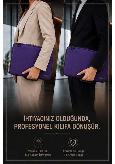 Mila 3in1 Serisi Mlk143 13,14 İnch Uyumlu Tablet, Laptop El Ve Omuz Çantası - Mor