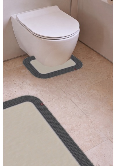 Banyo Paspası Takımı 70x110+50x70 Cm Düz Ekru & Antrasit