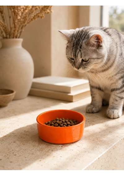 Kase Model Beton Kedi Köpek Mama Ve Su Kabı 15cm Çap 5cm - Turuncu