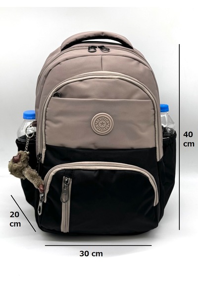 Suya Dayanıklı İlk Okul Çantası 3'lü Seti Unisex Çocuk İlkokul Çantası Ldc-8010 Vizon-siyah Kahverengi