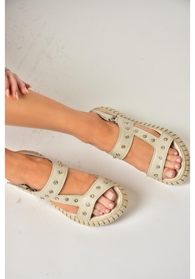 Fox Shoess610576609 Bej Kalın Tabanlı Kadın Sandalet Bej