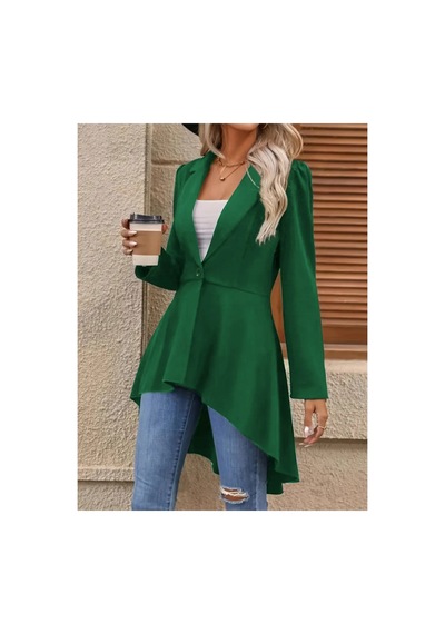 Butik İstanbul Kadın Uzun Kollu Yakalı Önden Düğmeli Uzun Atlas Blazer Ceket Yeşil