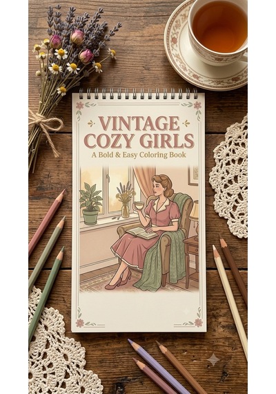 Nostalgic Vintage Cozy Girls Boyama Kitabı - Çanta / Cep Boy - 10x20 Cm