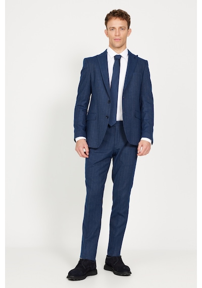 AC&Co / Altınyıldız Classics Erkek Lacivert Ekstra Slim Fit Dar Kesim Kırlangıç Yaka Çizgili Takım Elbise Lacivert