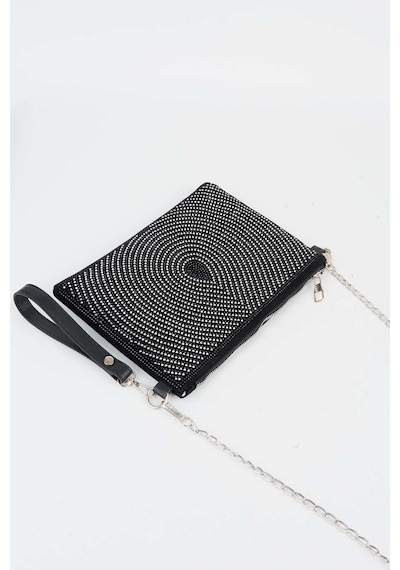 Vivaq Kadın Damla Gümüş Taşlı Süet Bilek Askılı Ve Zincir Askılı Portföy El Ve Clutch Çanta SİYAH