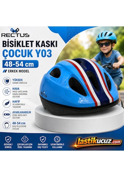 Rectus Çocuk Bisiklet Kaskı Y03 Mavi Erkek Model Beden 48-54 Cm