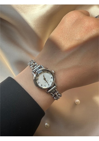 Retro Minimal Hasır Kordon Vintage Kadın Kol Saati Gümüş Gümüş