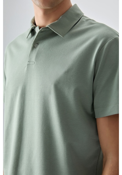 Açık Yeşil Pamuklu Kalın Yumuşak Dokulu Polo Yaka Oversize Fit Basic Erkek T-shirt - 88381 Camel