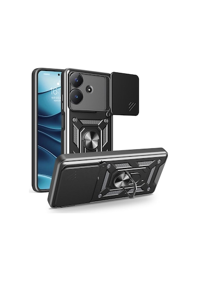 Lexroo Realme Note 60 Magnetik Standlı Kamera Korumalı Sürgülü Vega Tpu Sert Pc Kılıf - Siyah