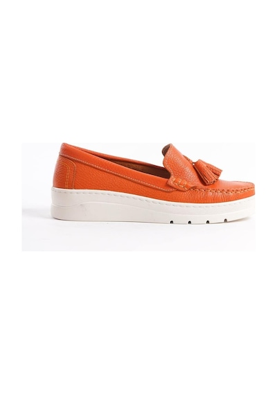 Mubiano Hakiki Deri Mbmtt501-orj Kadın Kalın Taban Oranj Babet &loafer Oranj