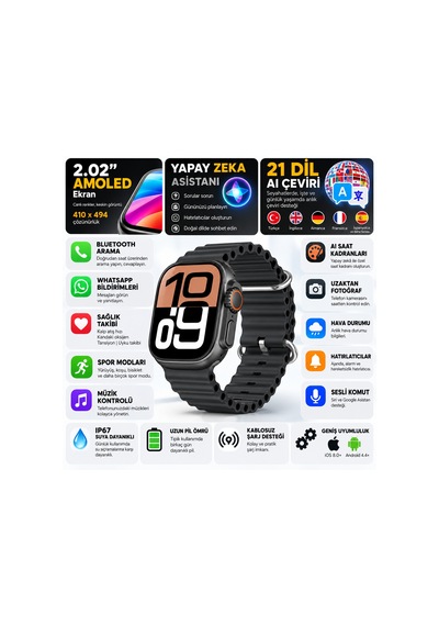 Hk12 Ultra 4 Aı Akıllı Saat 2.02 Amoled, Chatgpt, 21 Dil Aı Çeviri, Whatsapp Yanıtlama, Bluetooth Arama, Ip67-siyah-14903 Hk12 Ultra 4 Aı Akıllı Saat 2.02 Amoled, Chatgpt, 21 Dil Aı Çeviri, Whatsapp Yanıtlama, Bluetooth Arama, Ip67-siyah-14903