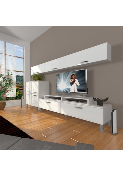 Decoraktiv Ekoflex 8 Slm Krom Ayaklı Tv Ünitesi Tv Sehpası Beyaz