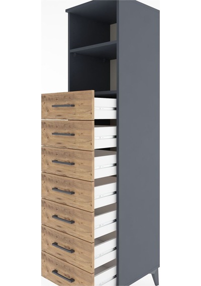 Hyperion Dolap 2 Raflı 7 Çekmeceli 44x44x182 Antrasit-çam Antrasit