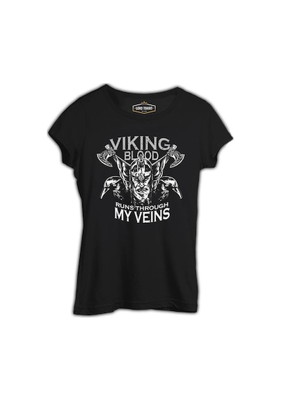 Viking Blood Crows And Axes Siyah Kadın Tshirt 001
