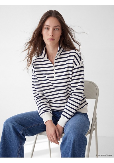 Lcw Modest Lacivert Çizgili Kadın Kalın Sweatshirt Tunik