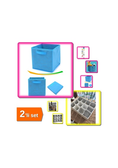 Çok Amaçlı Dolap İçi Düzenleyici Kutu Mavi + 12 Bölmeli Pratik Çekmece Düzenleyici - 2li Set G1h5j2 Belirtilmemiş