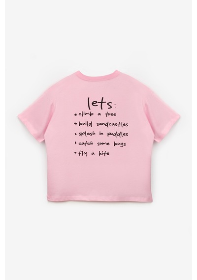 Le Mabelle Pembe Kısa Kollu Motto Baskılı Çocuk Tişört Pembe
