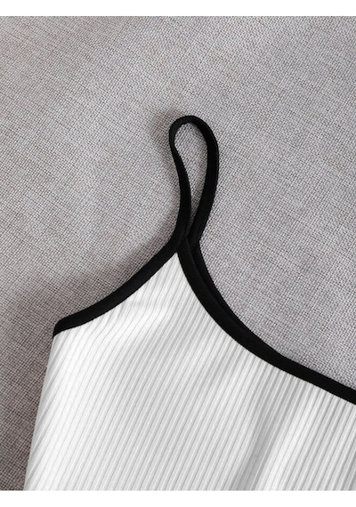 Liona Bisiklet Yaka Askılı Beyaz Renk Fitilli Crop Top Büstiyer