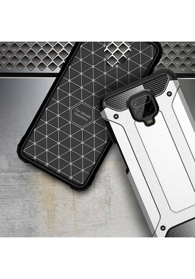 Noktaks - Redmi Note 9 Pro Uyumlu - Kılıf Çift Katman Zırh Tank Crash Military Kapak - Gold Gold