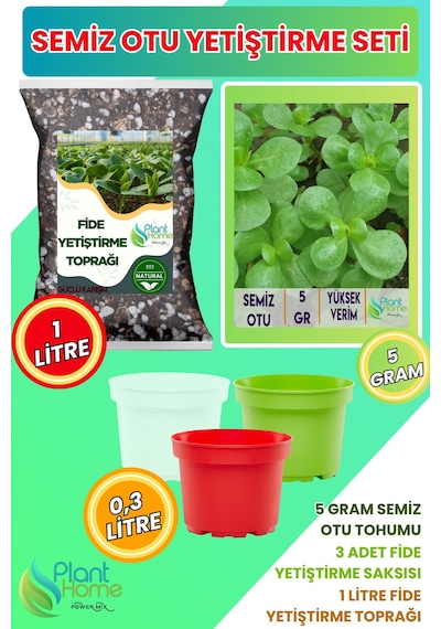 Semizotu Yetiştirme Seti Semizotu Tohumu + Cocopeat & Perlit Katkılı Fide Toprağı + Drenajlı Saksı