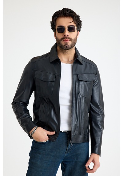 Franko Armondi Fit Kısa Erkek Deri Ceket E3-k-2539-23419 Siyah