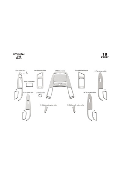 Hyundai İ30 Torpido Kaplama 2008 18 Parça Alüminyum