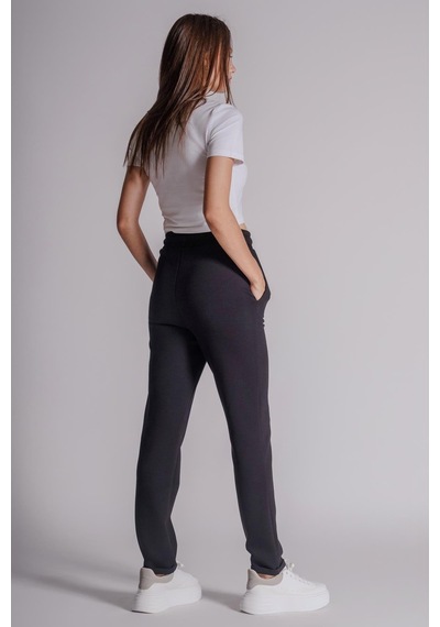 Braccas Kadın Yandan Cepli Beli Lastikli Duble Paça Kordonlu Slim Fit Jogger Pantolon Siyah Siyah