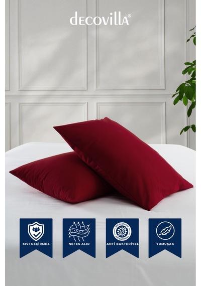 Micro Fermuarlı Yastık Alezi 50x70 Sıvı Geçirmez Kırmızı